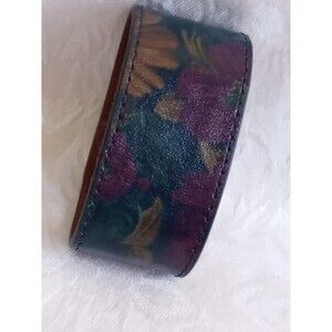 Patricia Nash Dark Magenta Forest Botanical Flowers Leather Strap Bracelet 8in